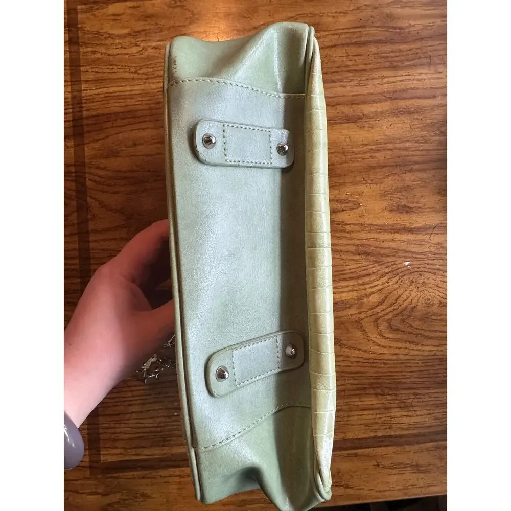 M.C Sage Green Croc Embossed Shoulder Bag | Rhinestone Western Buckle Studded